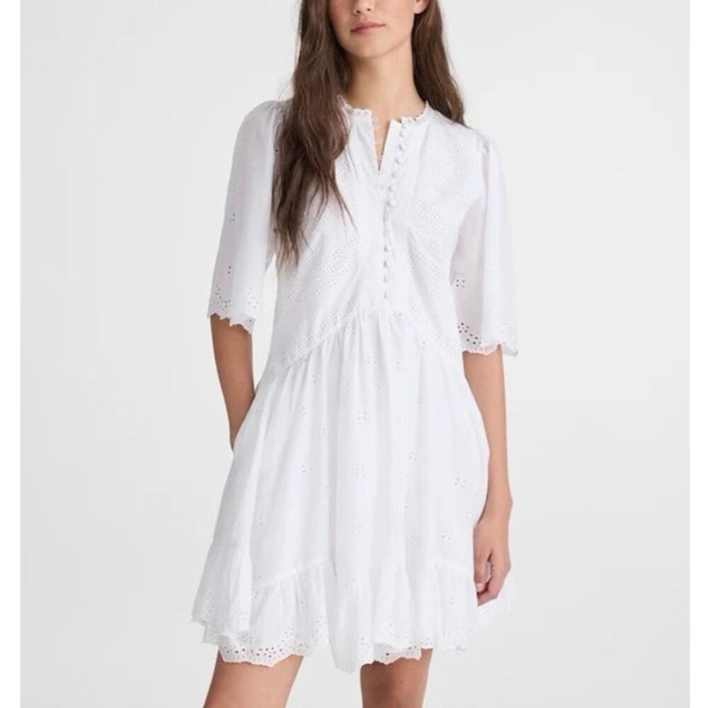 NWT Madewell Eyelet Flutter Sleeve Mini Dress In Cotton Voile White Size 00